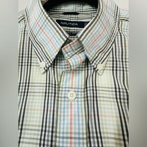 Nautica Men's Checkered Button Down Shirt - White and Black